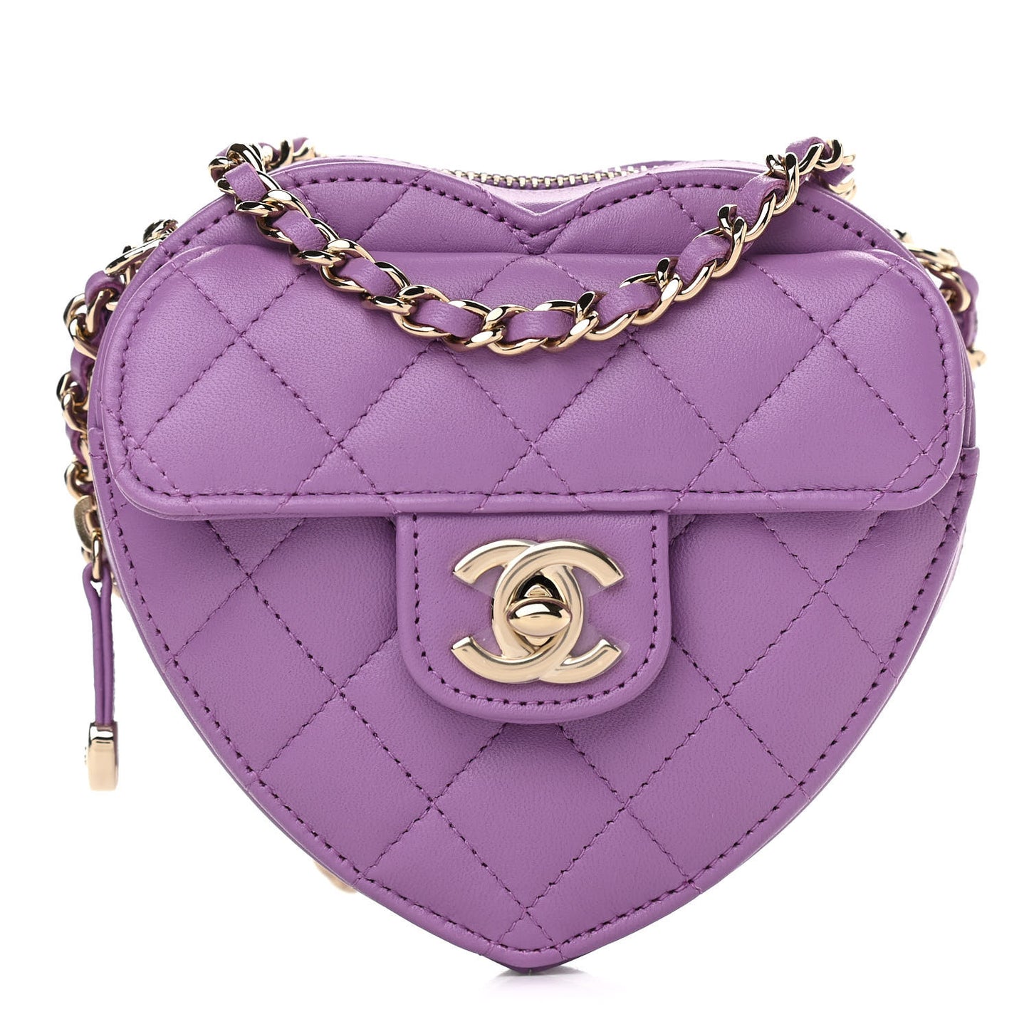 Lambskin Quilted CC In Love Heart Clutch With Chain Purple