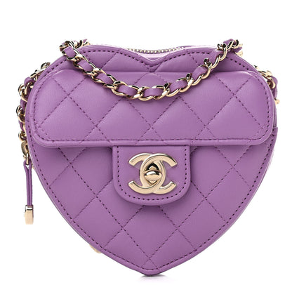 Chanel Lambskin Quilted CC In Love Heart Clutch With Chain Purple 1 of 11