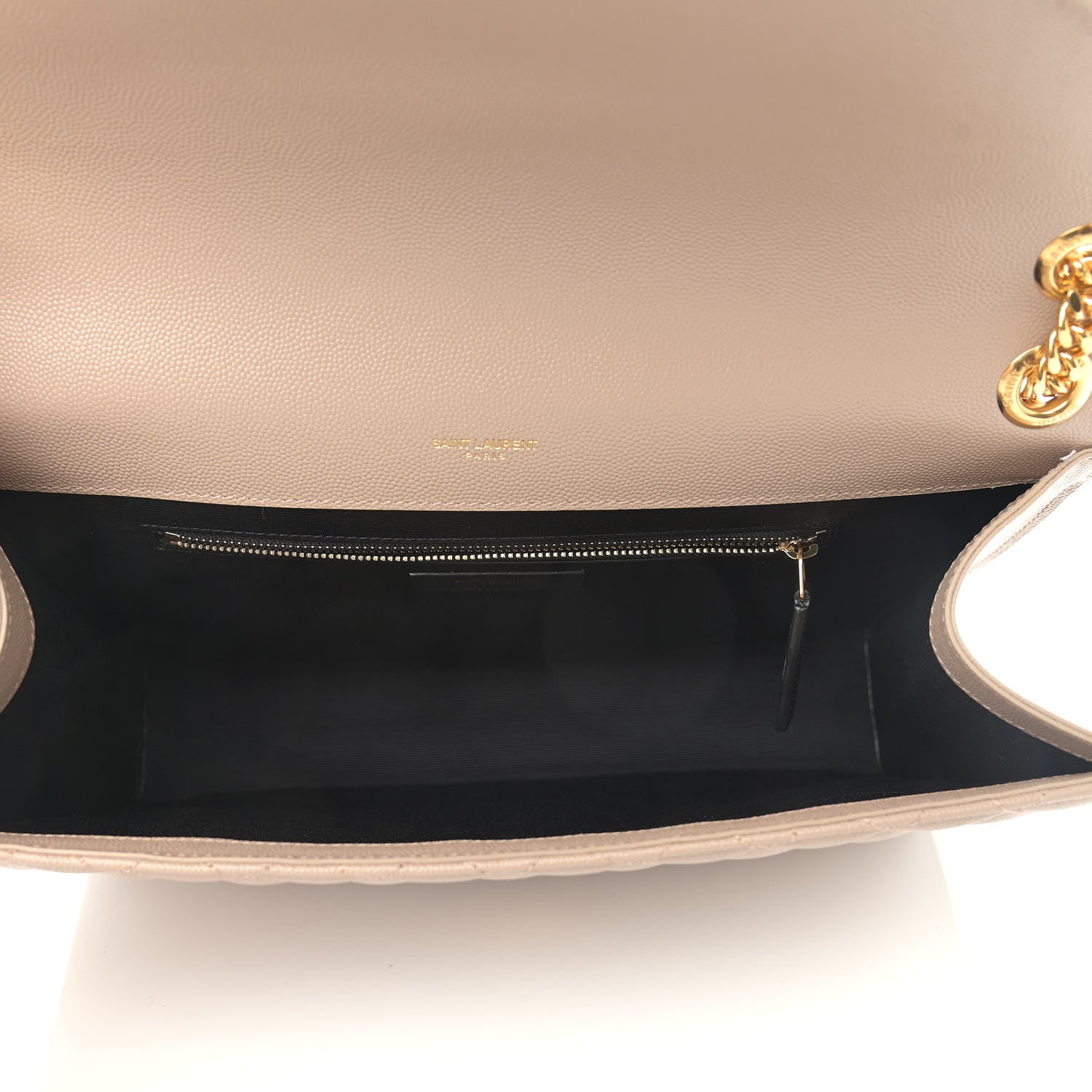 Saint Laurent Grain De Poudre Mixed Matelasse Large Triquilt Monogram Satchel Dark Beige 4 of 10