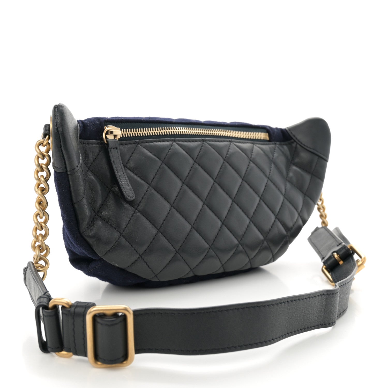 Chanel Wool Lambskin Quilted Paris Hamburg Charms Waist Bag Dark Navy 3 of 12