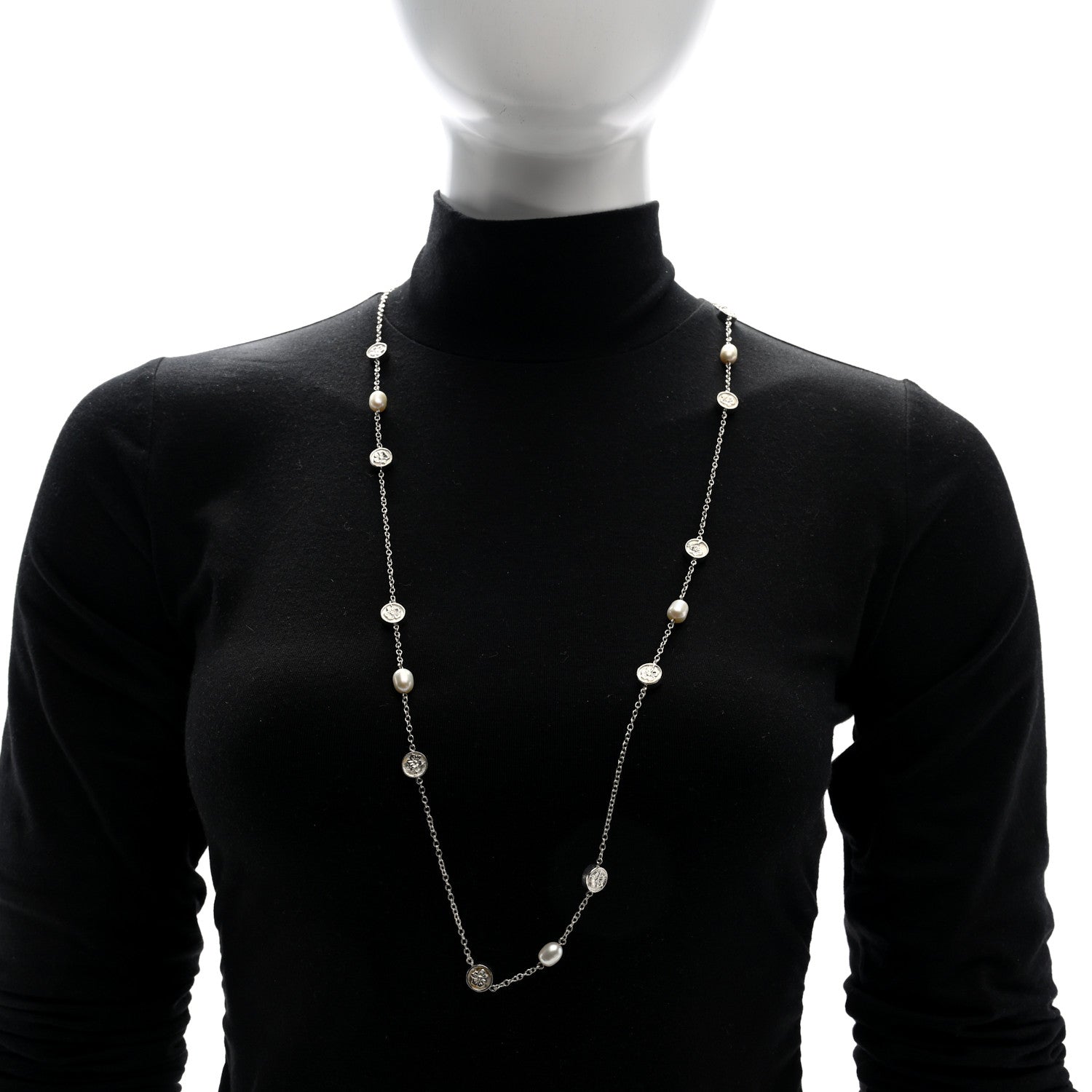 Tiffany Sterling Silver Cultured Pearl Hibiscus Flower Station Necklace 2 of 5