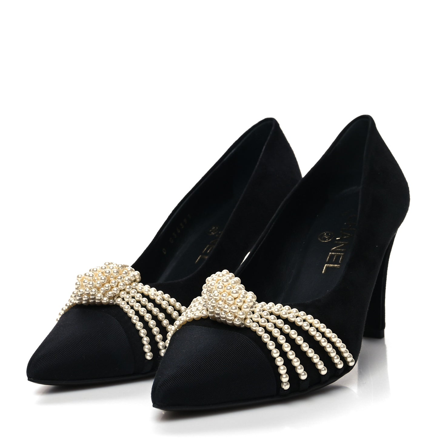 Suede Pearl Grosgrain Pumps 36.5 Black