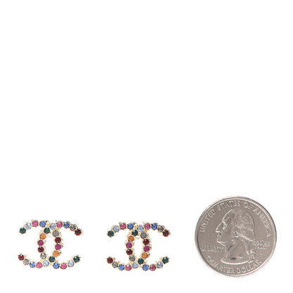 Chanel Crystal Over The Rainbow CC Earrings Gold Multicolor 2 of 5