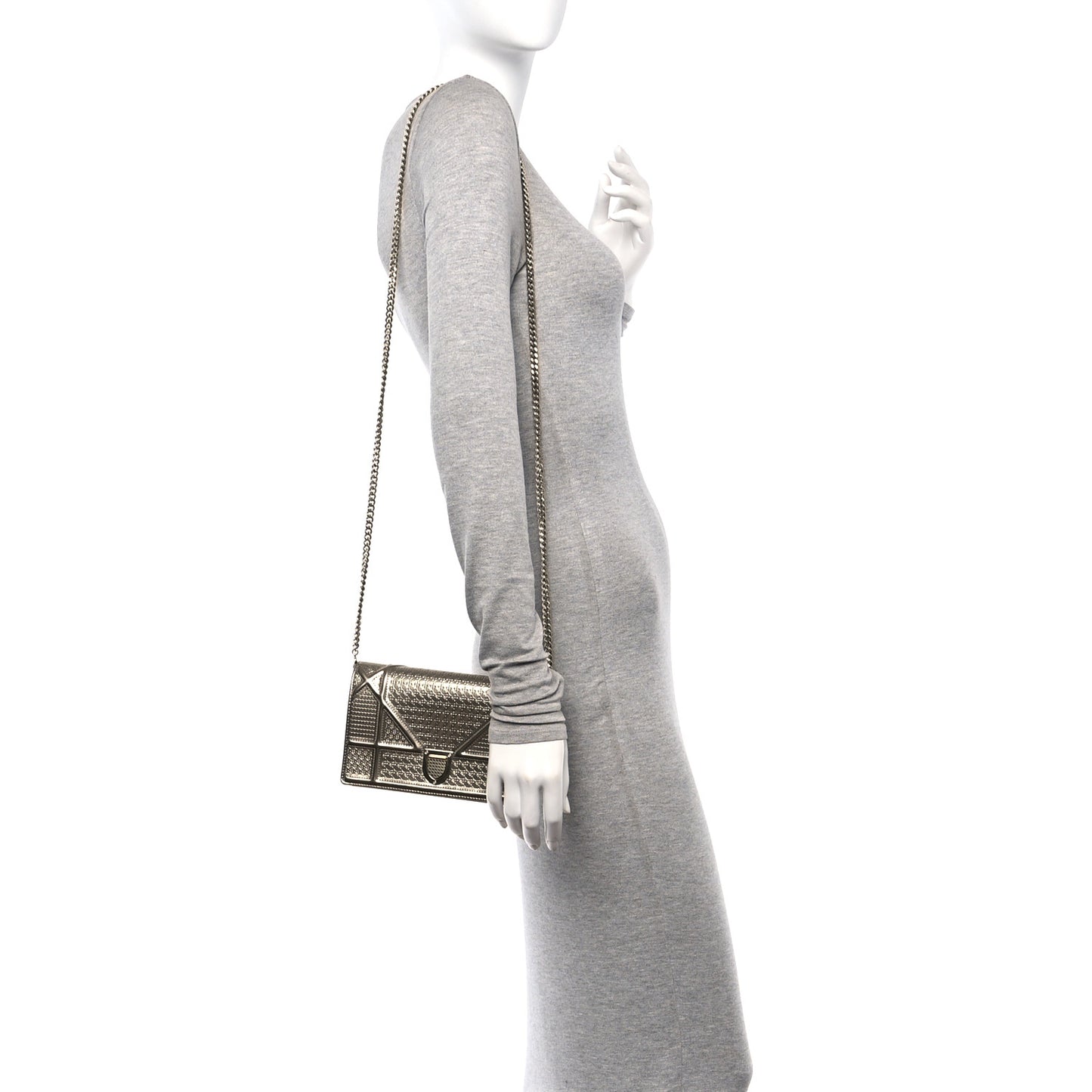 Metallic Patent Micro-Cannage Diorama Wallet on Chain Pouch Gold