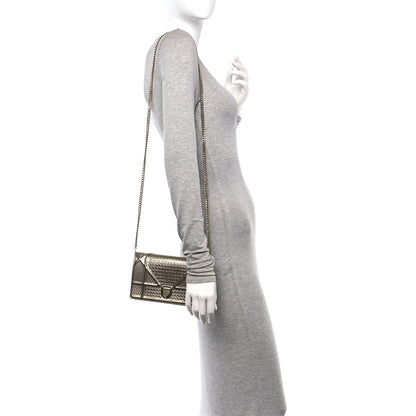 Christian Dior Metallic Patent Micro-Cannage Diorama Wallet on Chain Pouch Gold 2 of 10