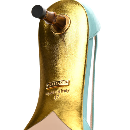 Gucci Malaga Kid Unia Cherry Pumps 37 New Acquamarine Emerald Cocoa 11 of 12
