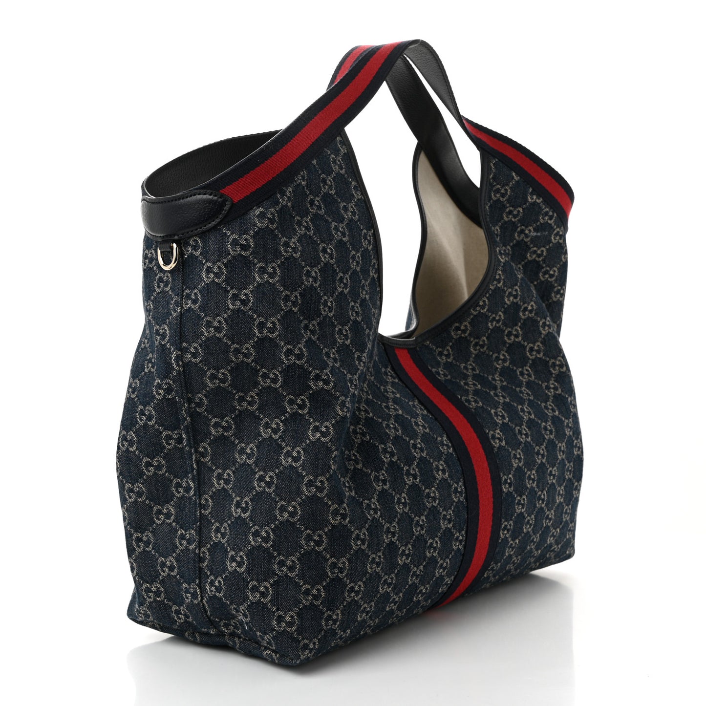 Denim GG Monogram Web Large Giglio Tote Blue