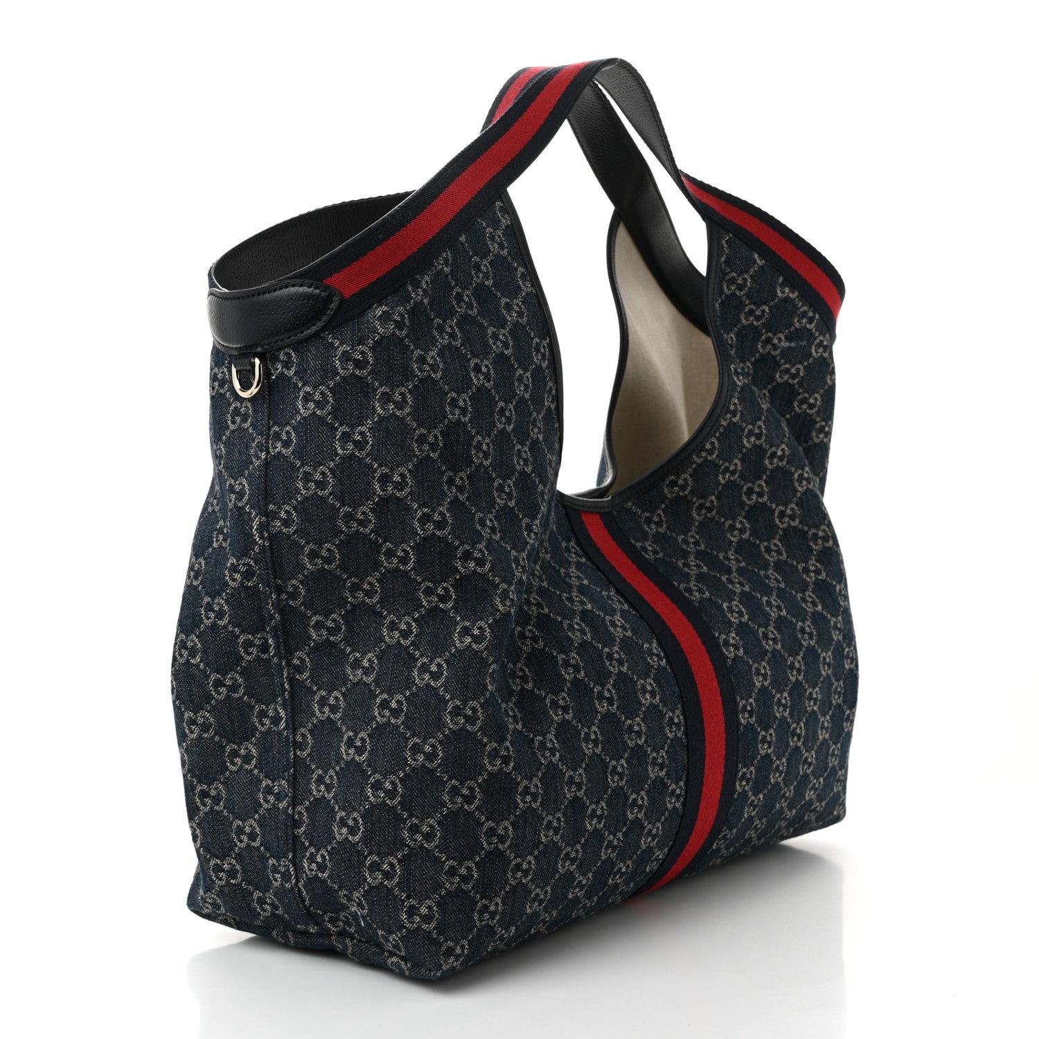 Gucci Denim GG Monogram Web Large Giglio Tote Blue 4 of 10