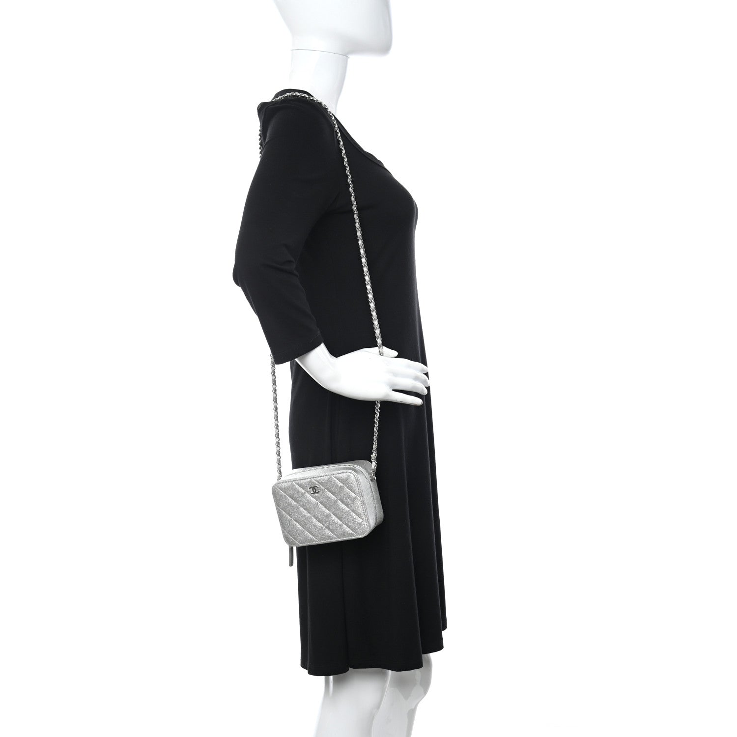 Chanel Metallic Caviar Quilted Camera Bag Silver 3 of 12