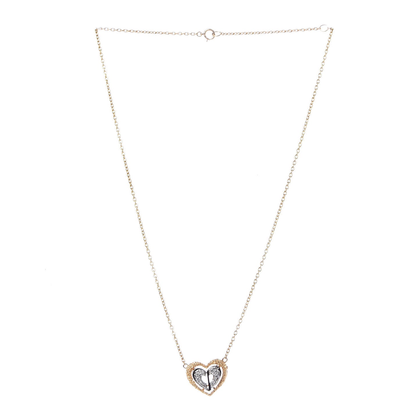18K Yellow White Gold Diamond Double Heart Necklace