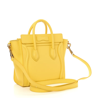 Celine Drummed Calfskin Nano Luggage Citron 3 of 10