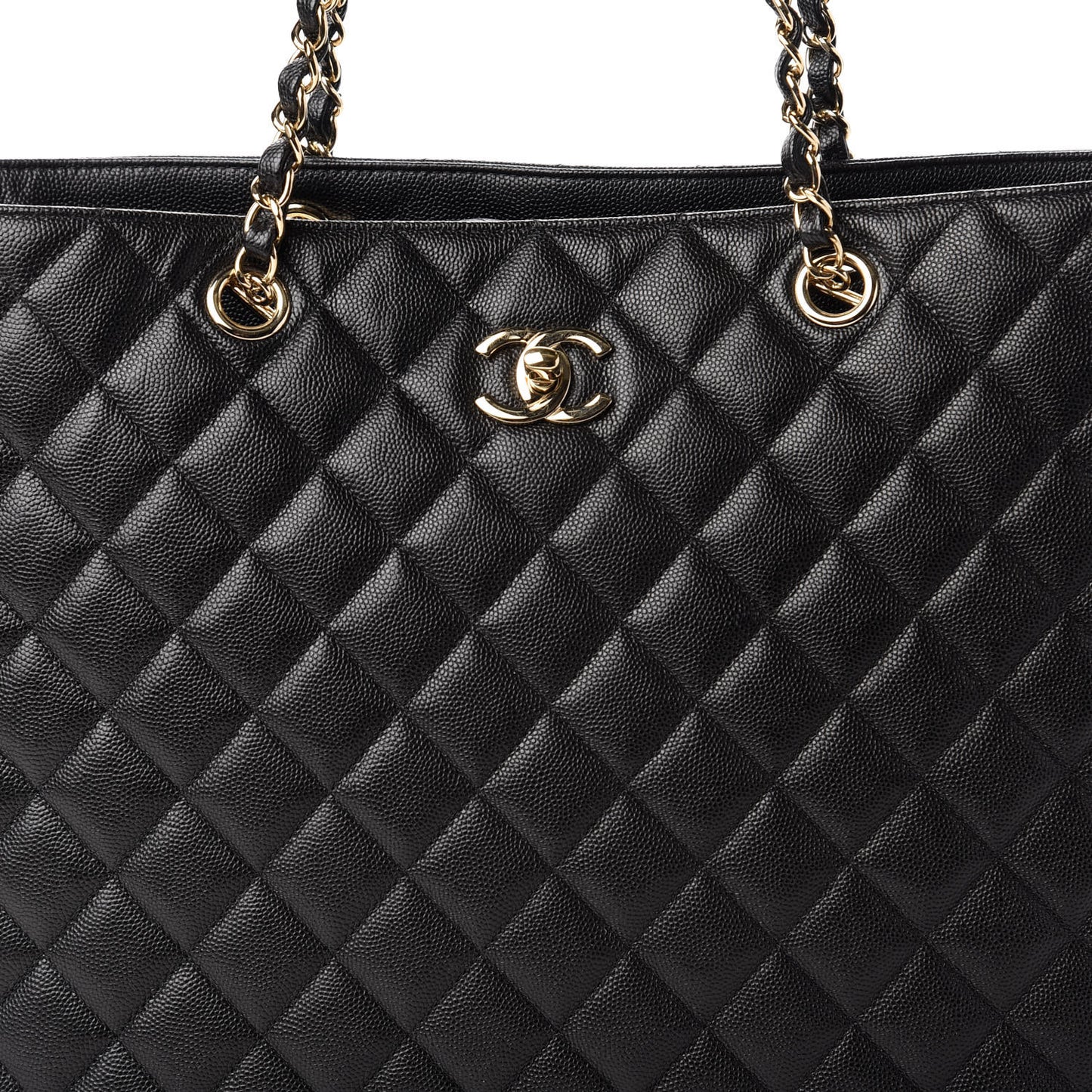 Caviar Quilted Large Classic Shopping Tote Black