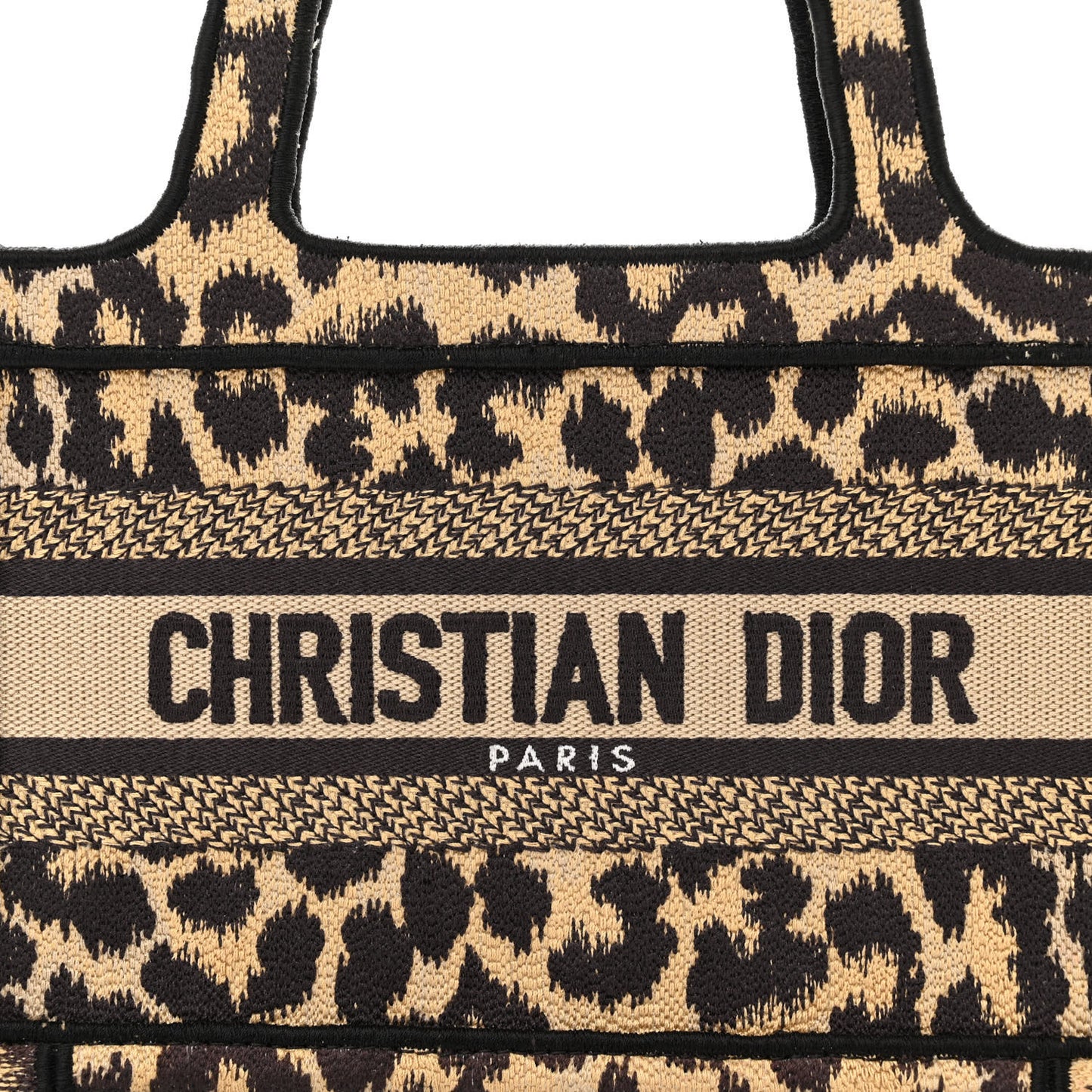 Canvas Mizza Embroidered Mini Leopard Book Tote Beige