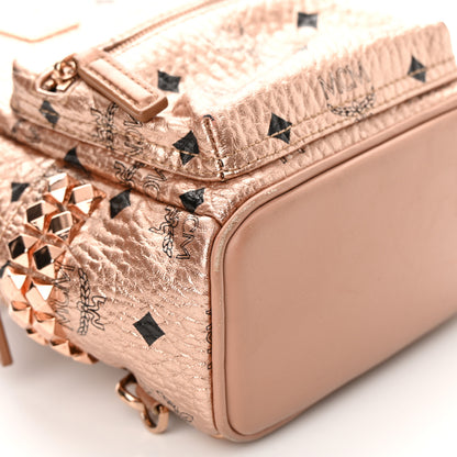 MCM Metallic Visetos Studded X-Mini Bebe Boo Backpack Champagne Gold 9 of 17