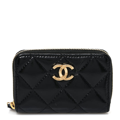 Chanel Shiny Lambskin Quilted Textured CC Zip Coin Purse Black 1 of 7