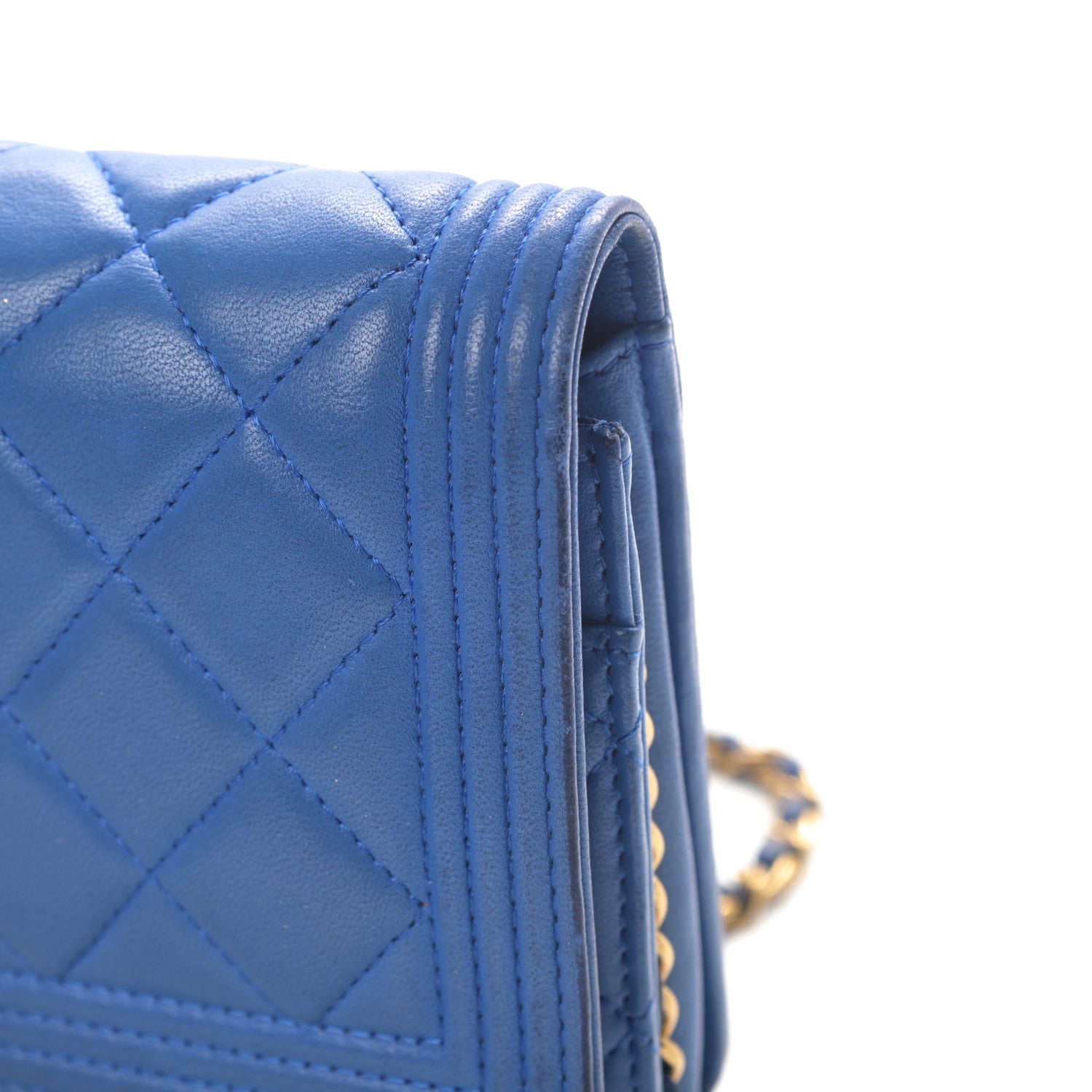 Chanel Lambskin Quilted Boy Wallet On Chain WOC Blue 18 of 21