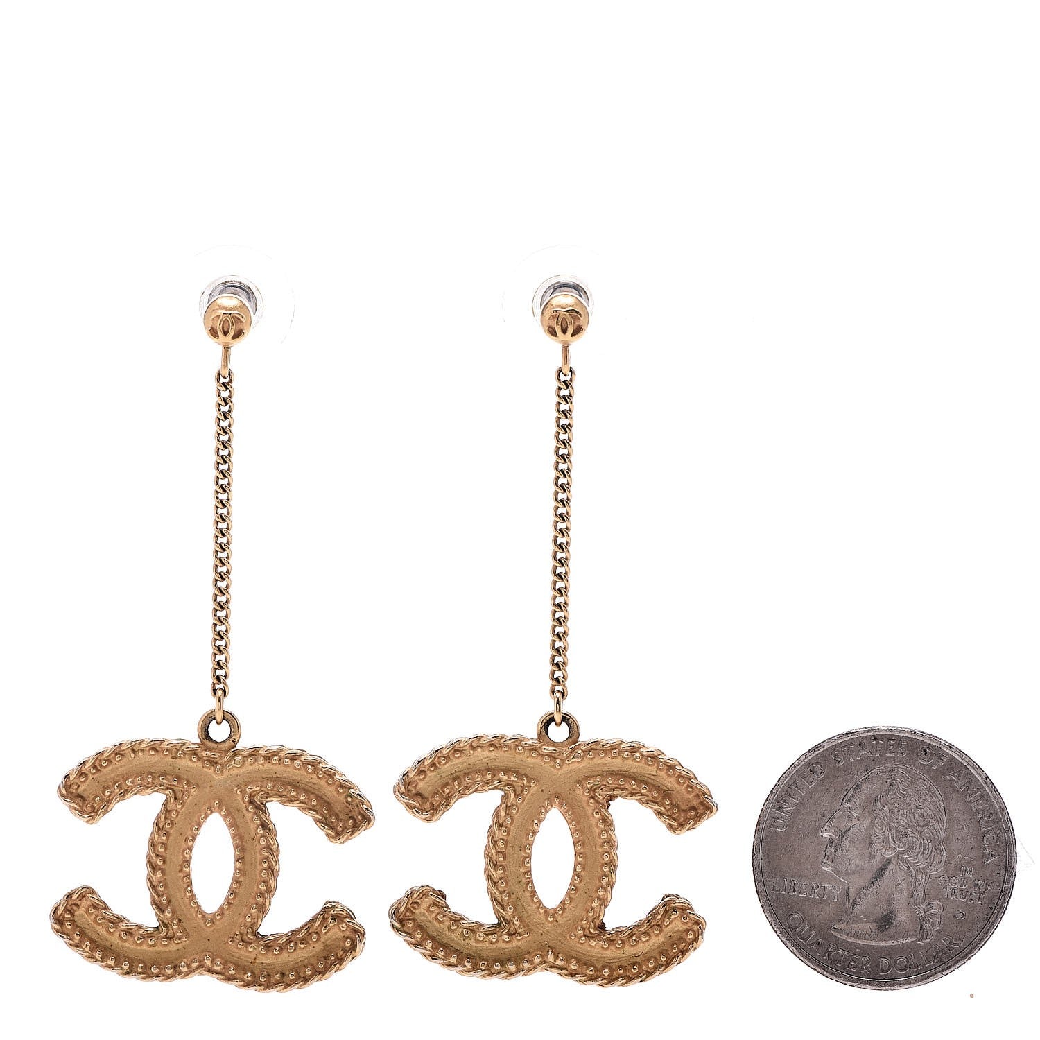 Chanel CC Drop Earrings Matte Gold 2 of 5