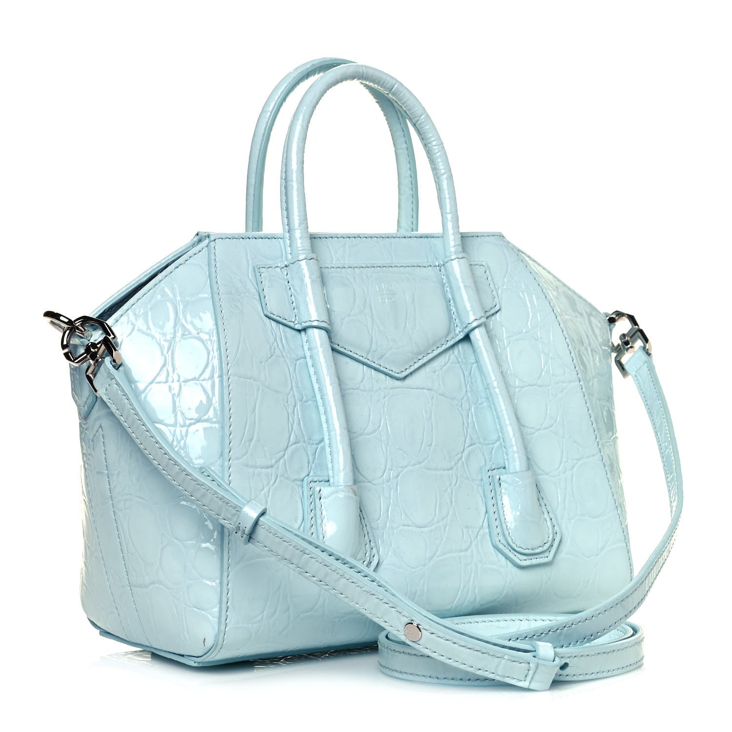 Givenchy Calfskin Crocodile Embossed Mini Antigona Lock Sky Blue 4 of 15