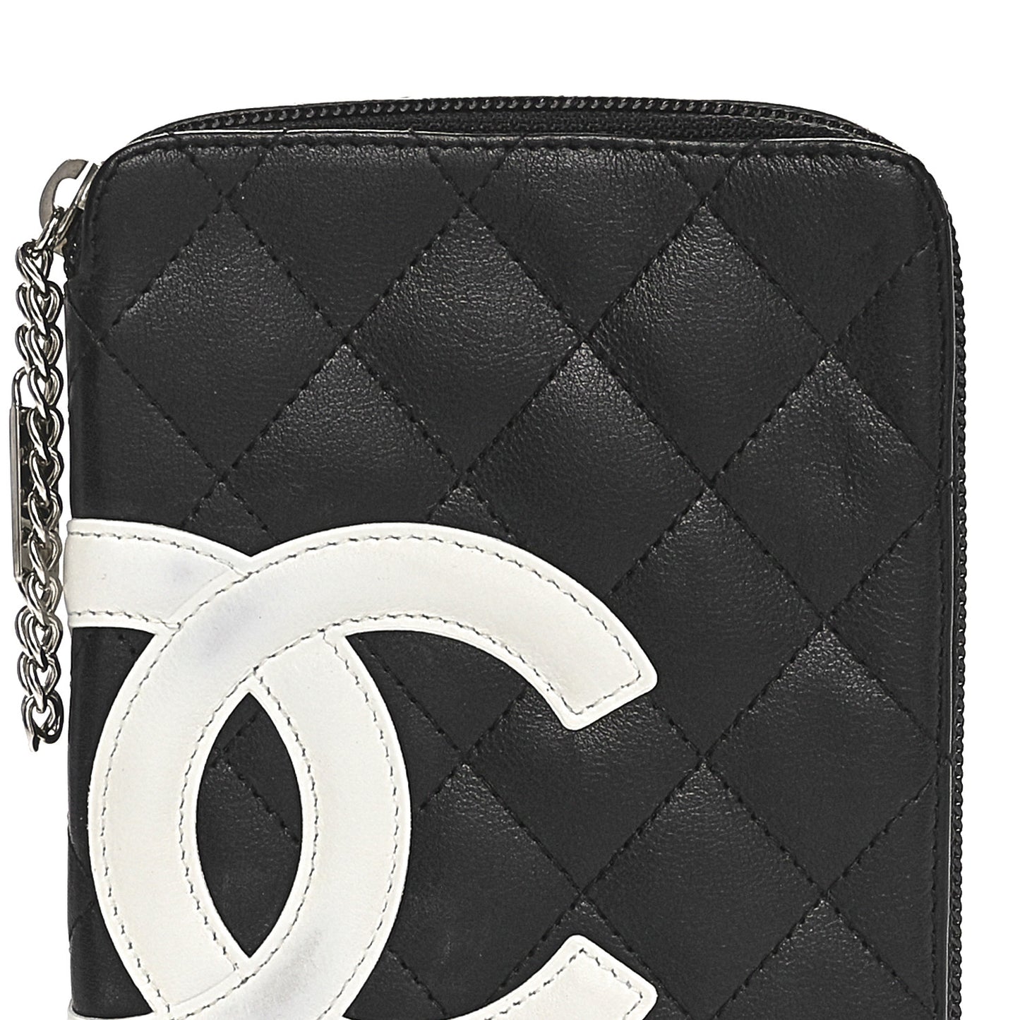 Calfskin Quilted Cambon Zip Around Cosmetic Pouch Black