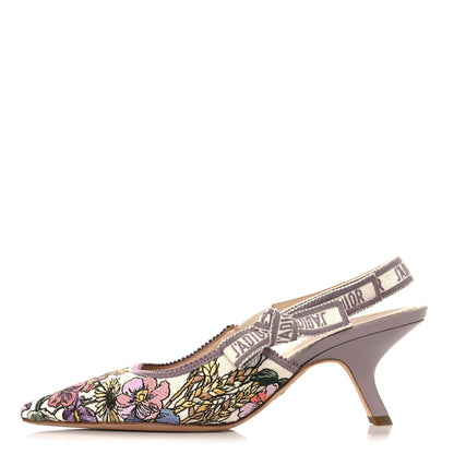 Christian Dior Canvas Embroidered Voyage Cotton Ribbon J'Adior Slingback 65mm Pumps 38 Poudre Multicolor 1 of 9
