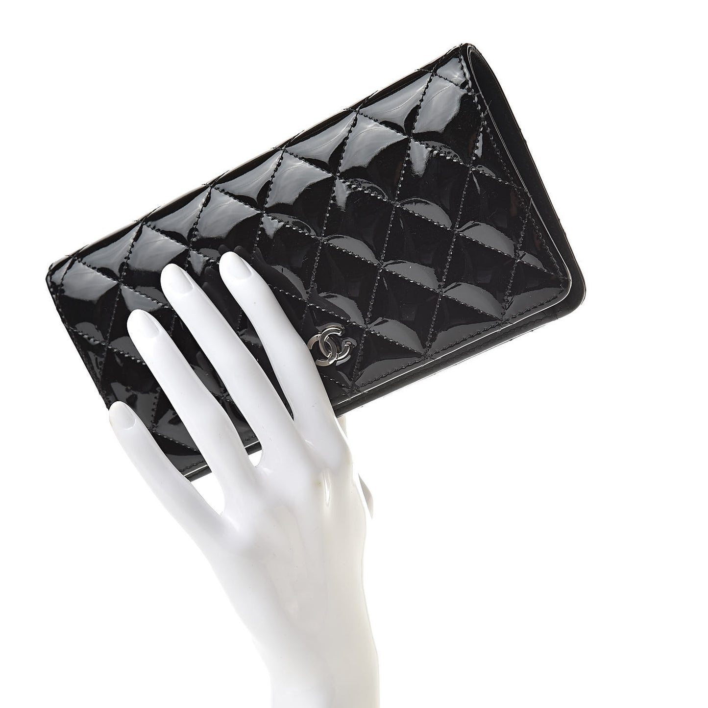 Patent Calfskin Quilted Yen Wallet Black