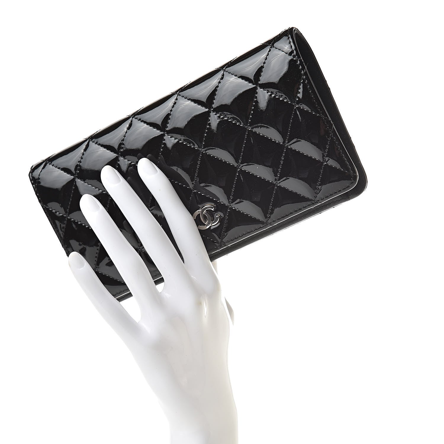Chanel Patent Calfskin Quilted Yen Wallet Black 2 of 10