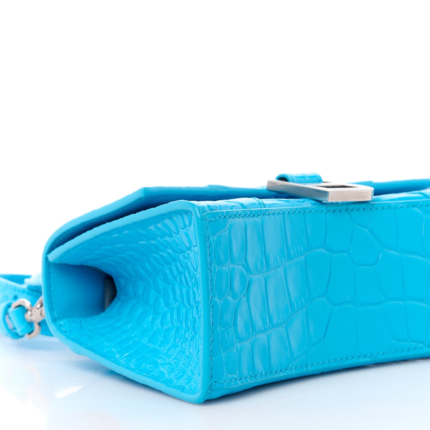Balenciaga Shiny Calfskin Crocodile Embossed Hourglass Top Handle Bag XS Cyan 10 of 11
