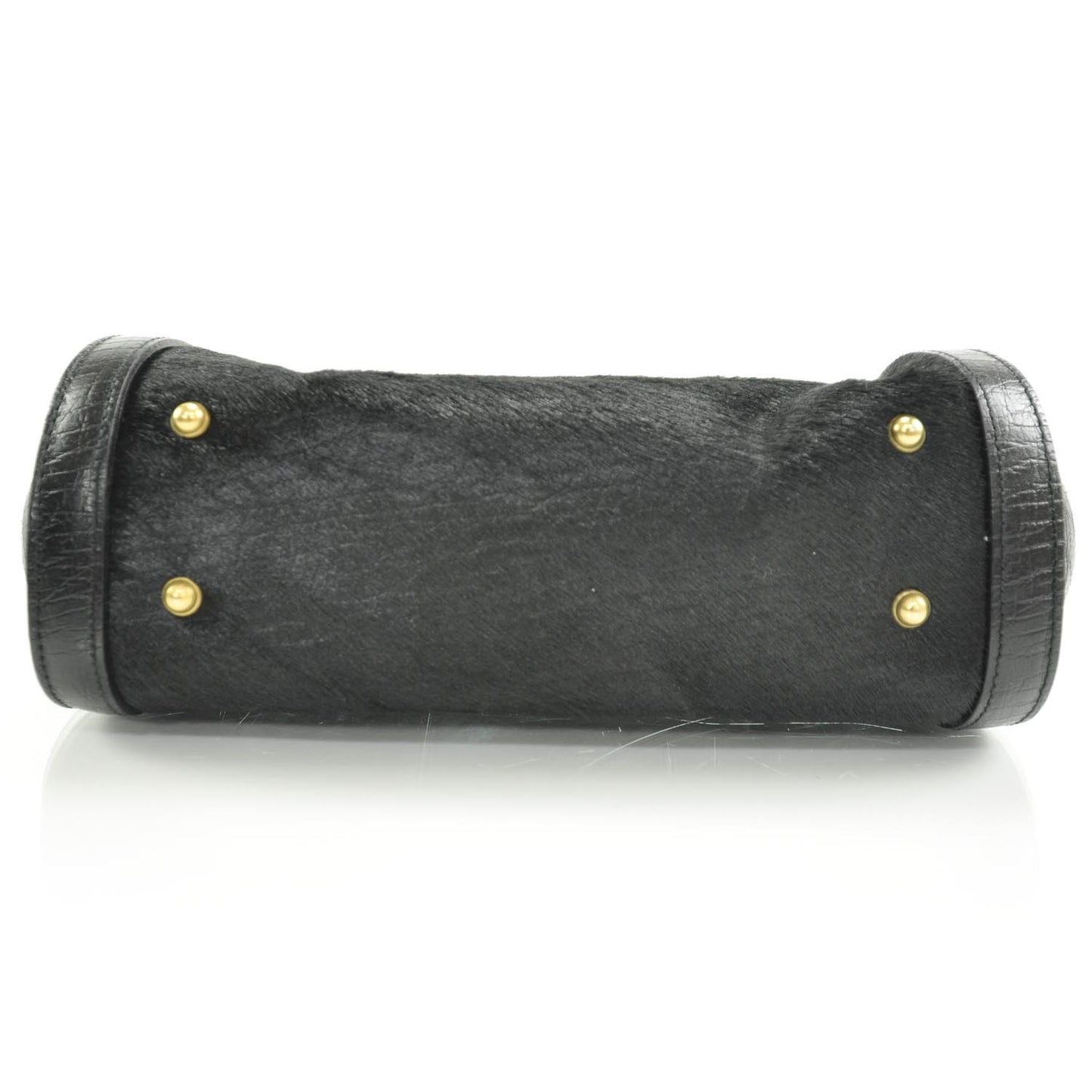 Calf Hair Calfskin Mini Bamboo Bullet Handbag Black