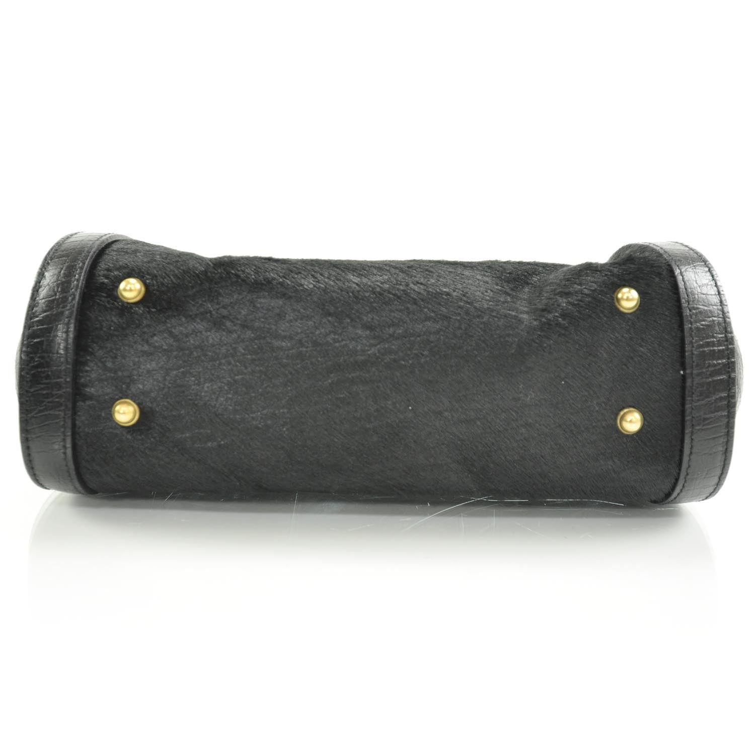 Gucci Calf Hair Calfskin Mini Bamboo Bullet Handbag Black 5 of 9