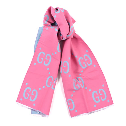 Gucci Wool Silk Monogram Jumbo GG Freedom Scarf Roseate Sky Blue 1 of 4