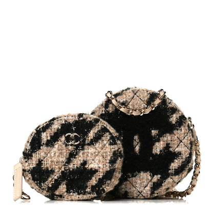 Chanel Tweed Shearling Round Clutch With Chain and Coin Purse Beige Black 1 of 12