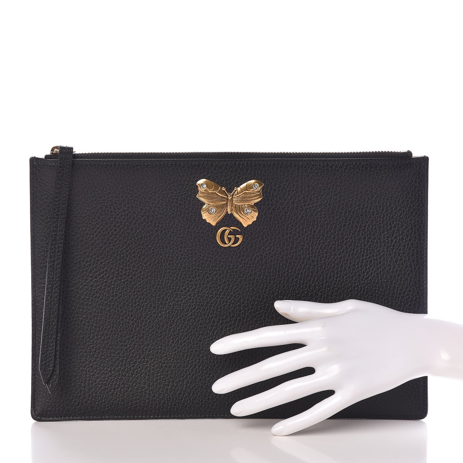 Gucci Pebbled Calfskin Butterfly Zip Pouch Black 2 of 7