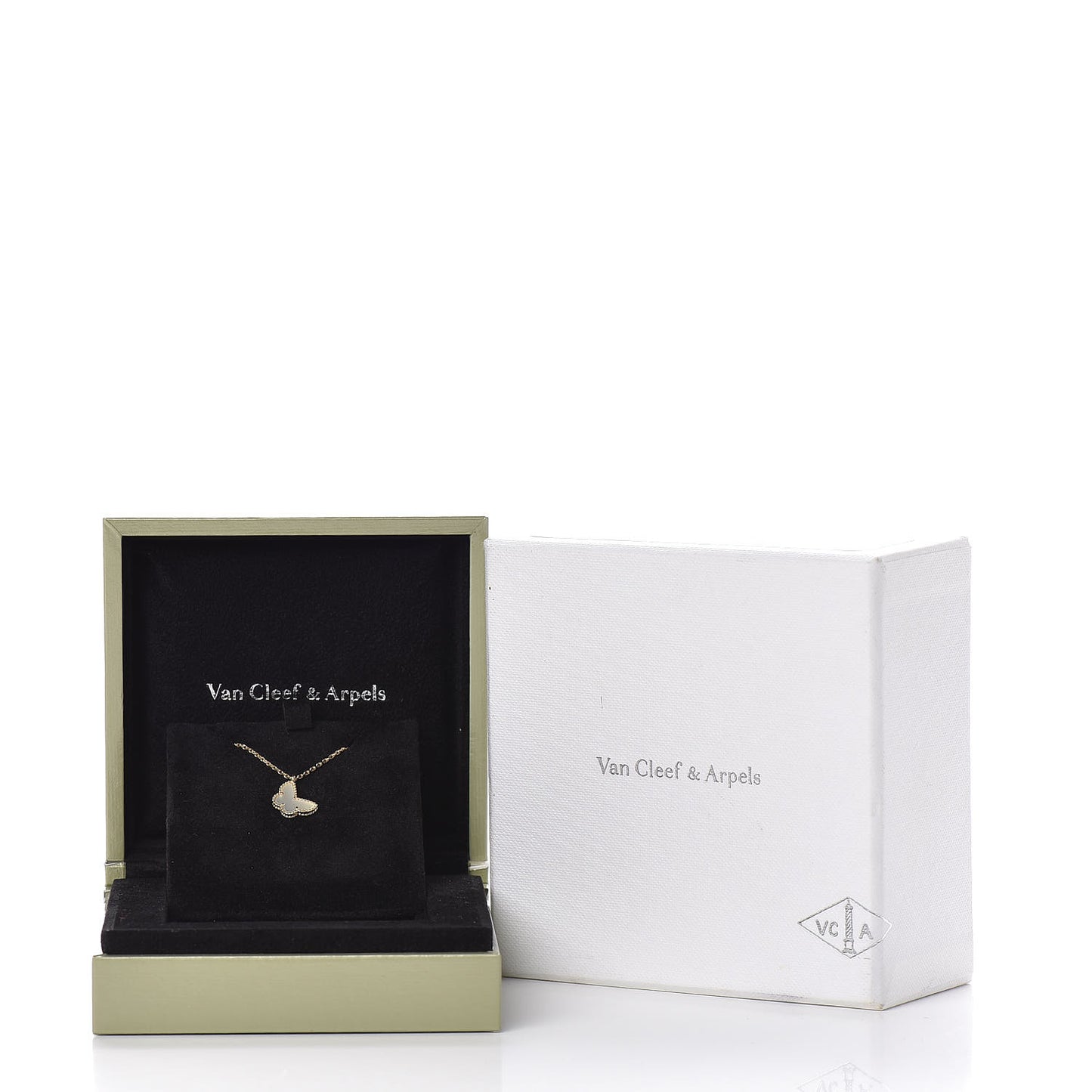 18K Yellow Gold Mother of Pearl Sweet Alhambra Butterfly Pendant Necklace