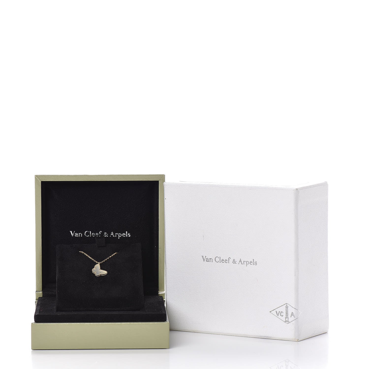 Van Cleef & Arpels 18K Yellow Gold Mother of Pearl Sweet Alhambra Butterfly Pendant Necklace 8 of 8