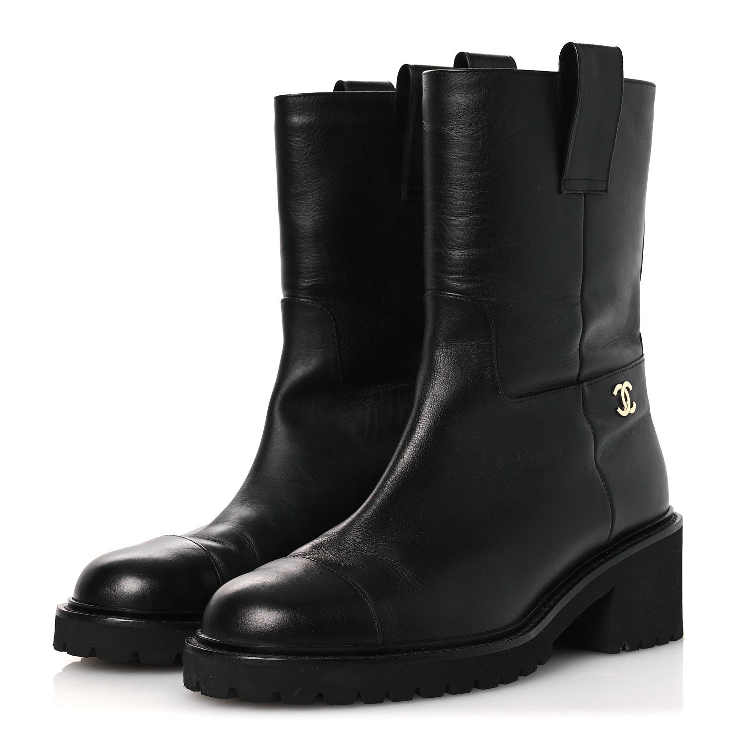 Chanel Calfskin CC Ankle Boots 37.5 Black 4 of 10