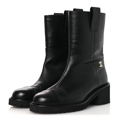 Chanel Calfskin CC Ankle Boots 37.5 Black 4 of 10