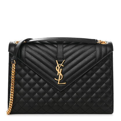 Saint Laurent Grain De Poudre Textured Mixed Matelasse Large Triquilt Monogram Satchel Black 1 of 10