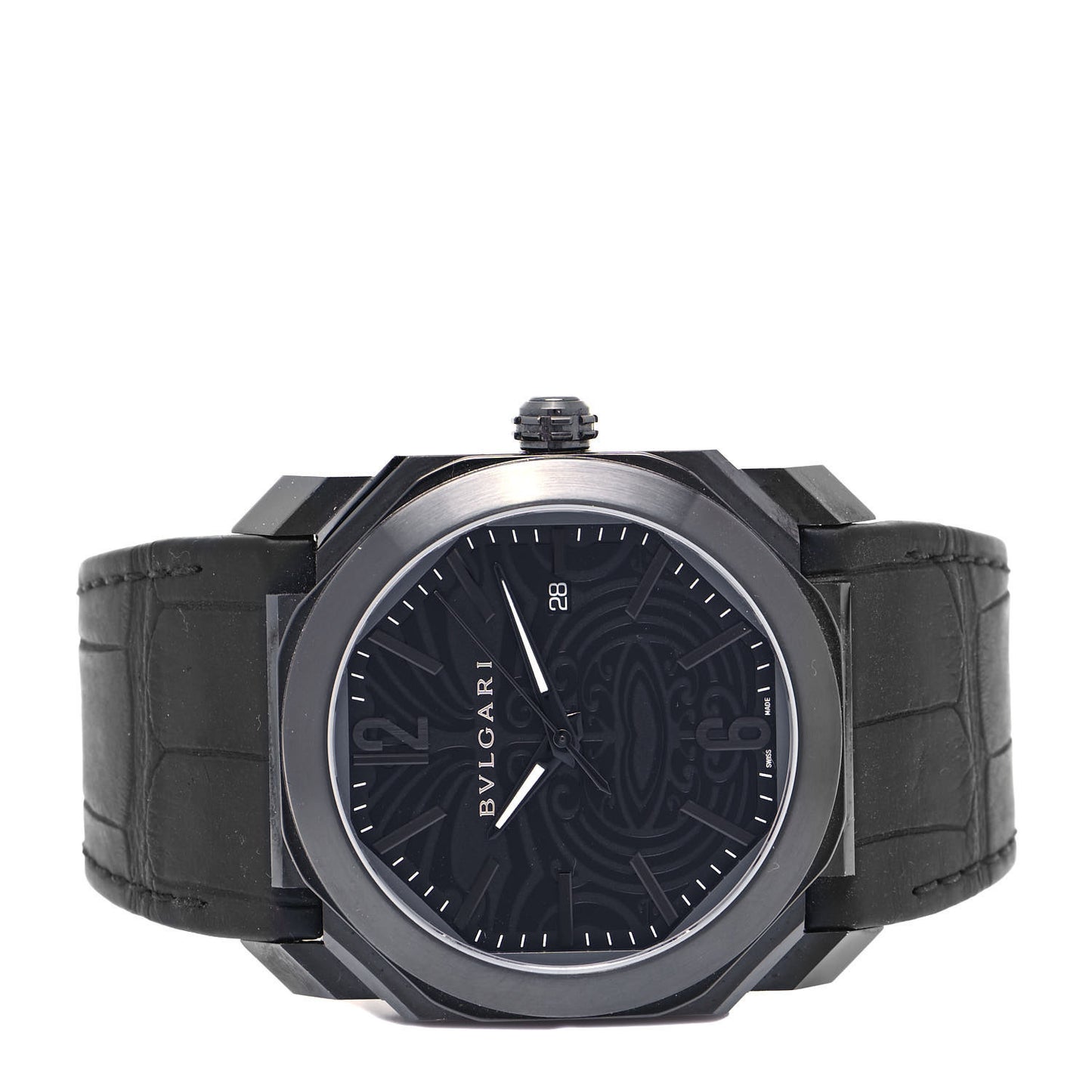 Stainless Steel Alligator 41mm Octo Solotempo Maori Tattoo Automatic Watch Black