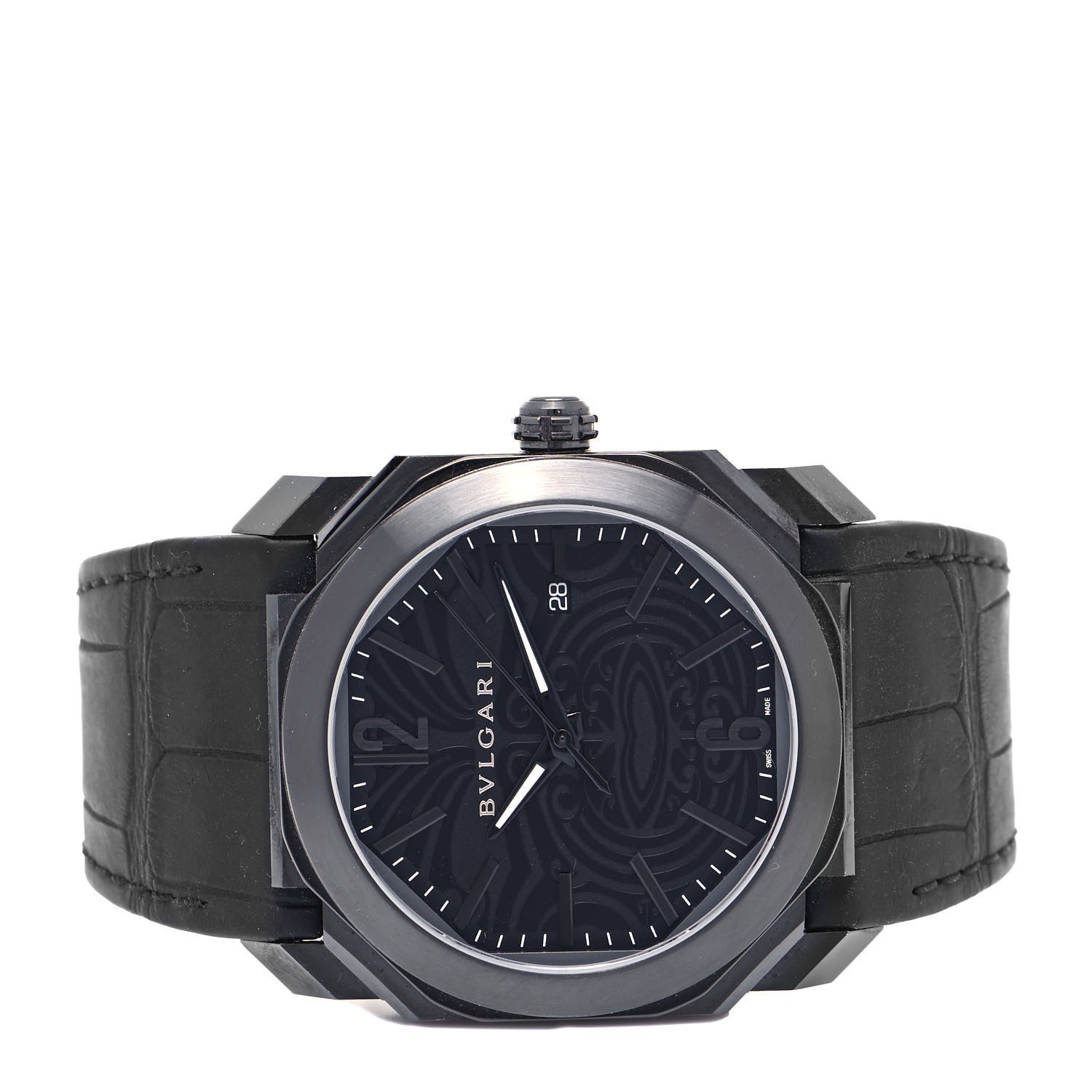 Bulgari Stainless Steel Alligator 41mm Octo Solotempo Maori Tattoo Automatic Watch Black 2 of 5
