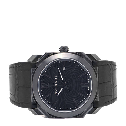 Bulgari Stainless Steel Alligator 41mm Octo Solotempo Maori Tattoo Automatic Watch Black 2 of 5