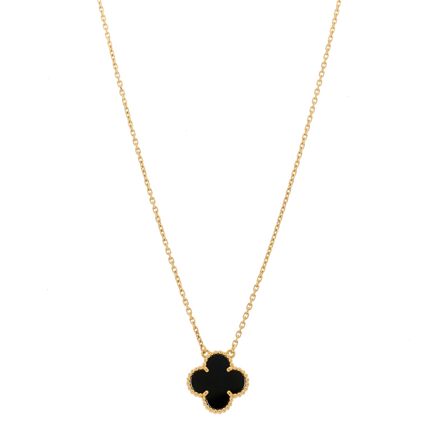 18K Yellow Gold Black Onyx Vintage Alhambra Pendant Necklace