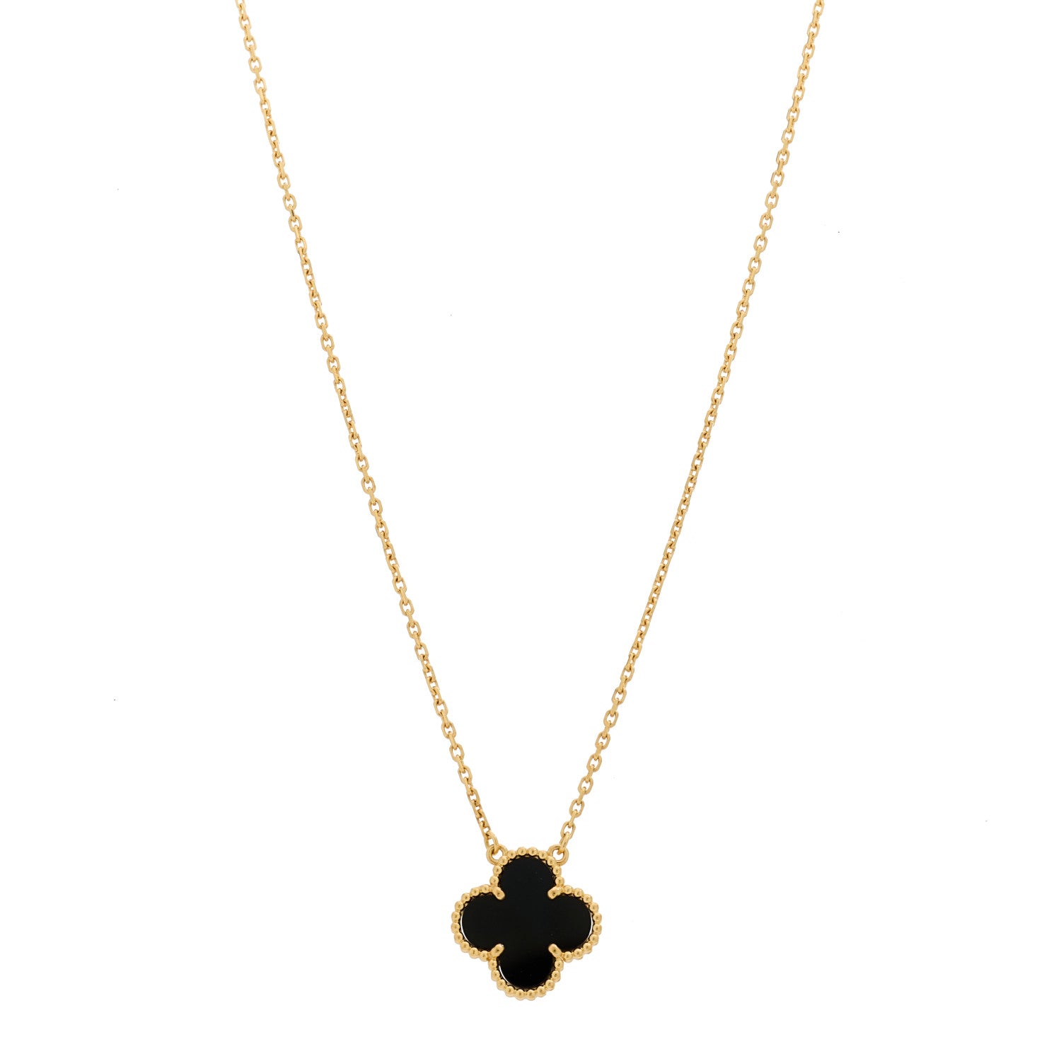 Van Cleef & Arpels 18K Yellow Gold Black Onyx Vintage Alhambra Pendant Necklace 1 of 5