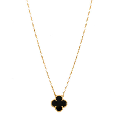 Van Cleef & Arpels 18K Yellow Gold Black Onyx Vintage Alhambra Pendant Necklace 1 of 5
