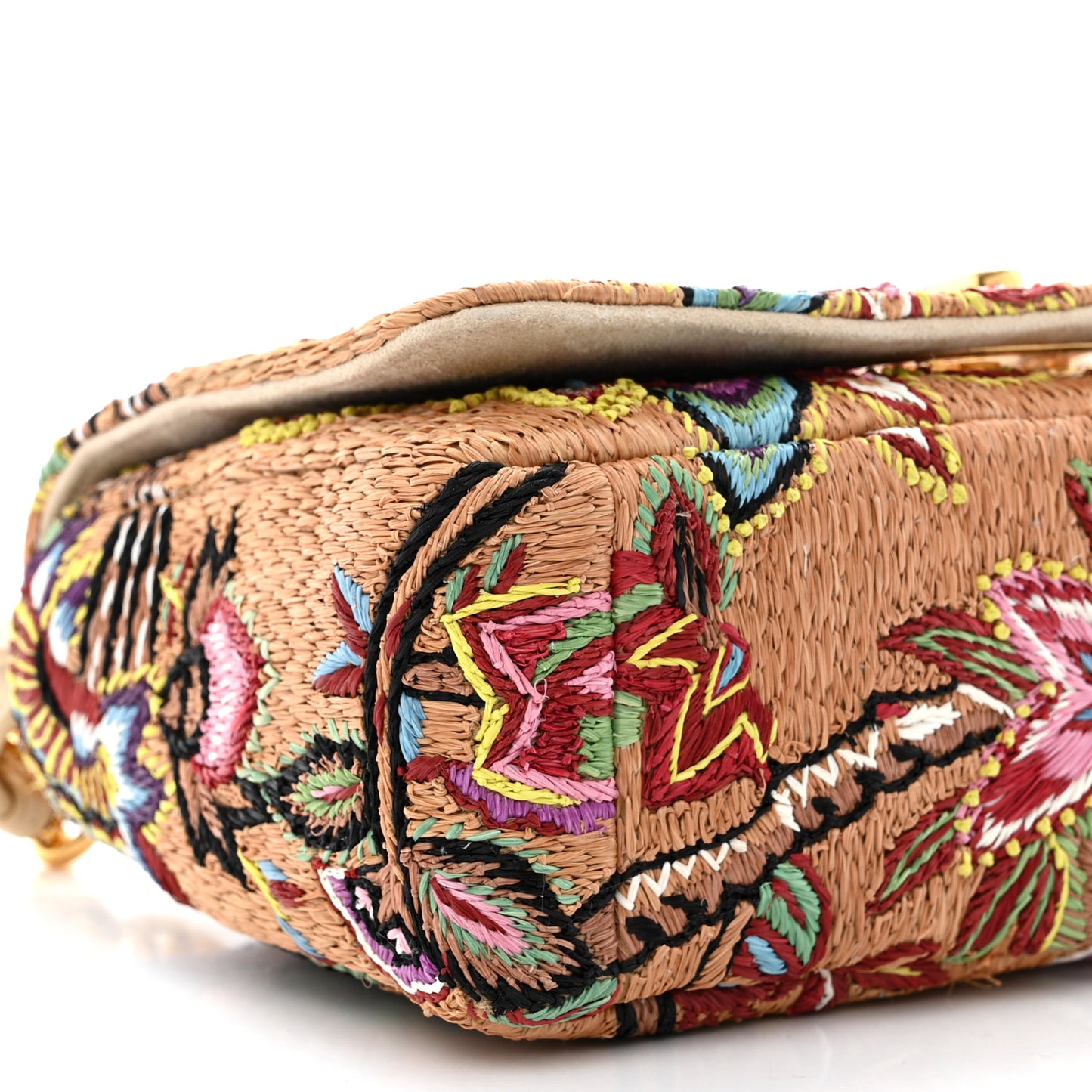 Raffia Floral Embroidered Small Caro Bag Multicolor
