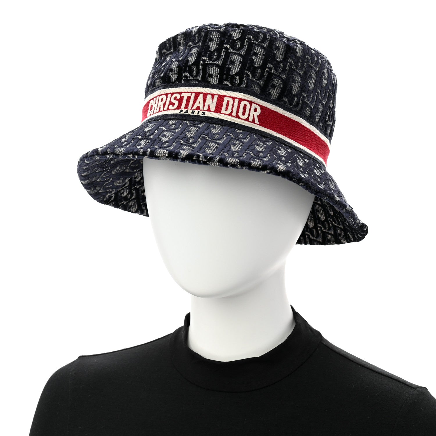 Christian Dior Velvet Oblique Large Brim Bucket Hat 58 Bleu Red 2 of 8
