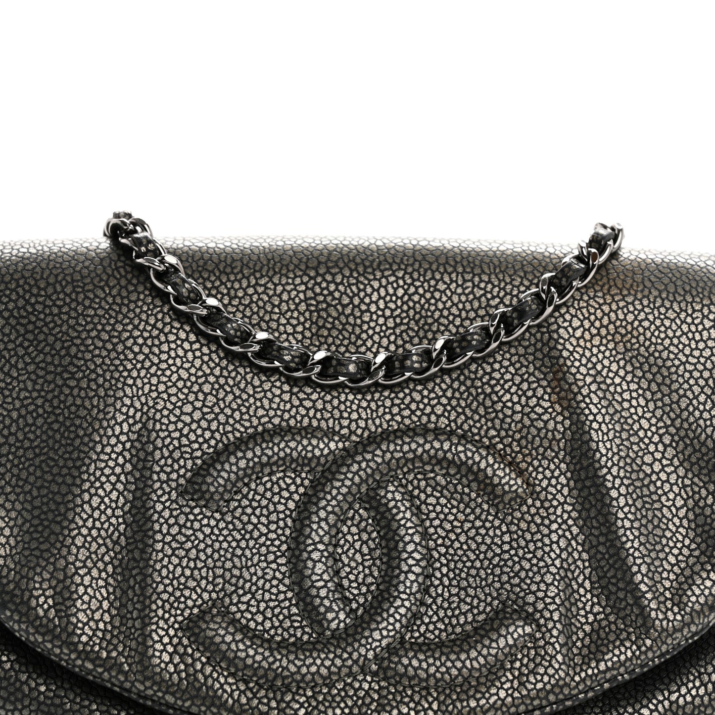 Metallic Caviar Half Moon Wallet On Chain WOC Dark Silver