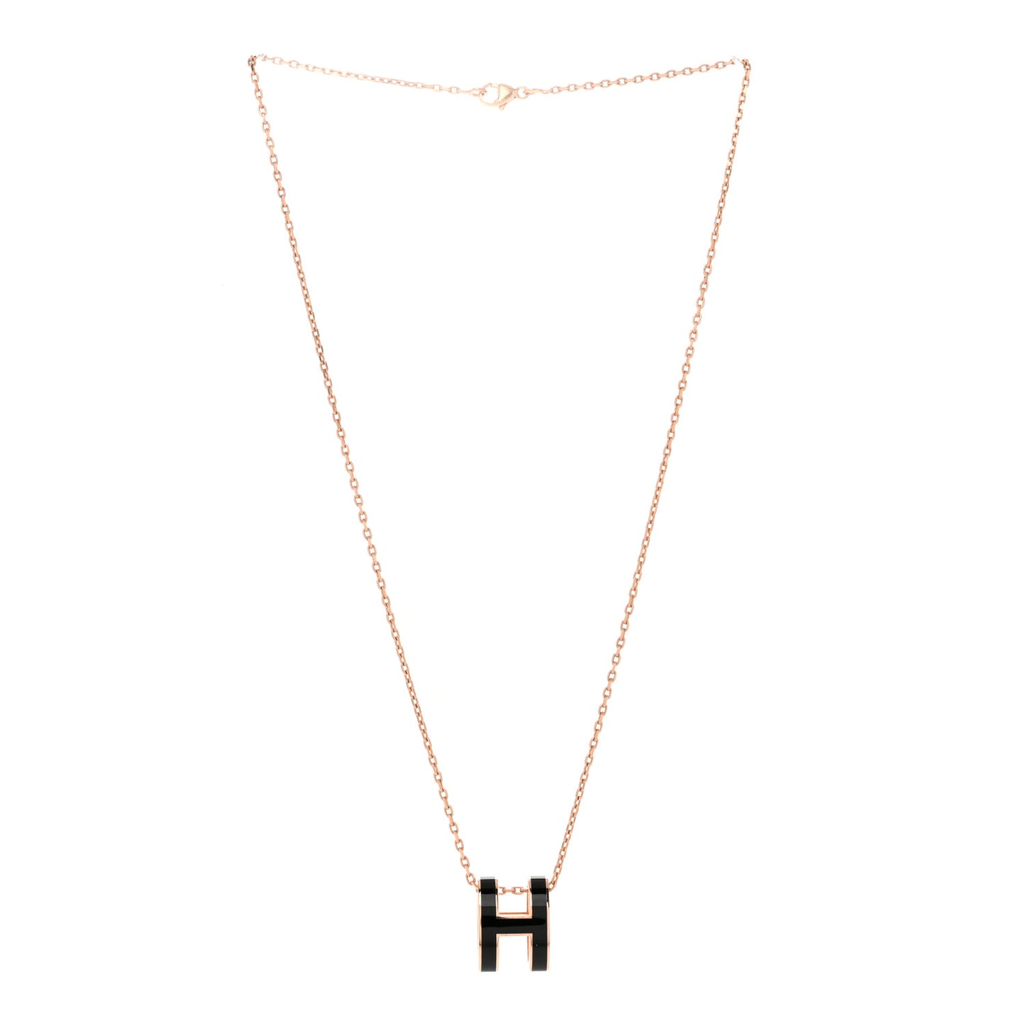 Lacquered Rose Gold Pop H Pendant Necklace Black