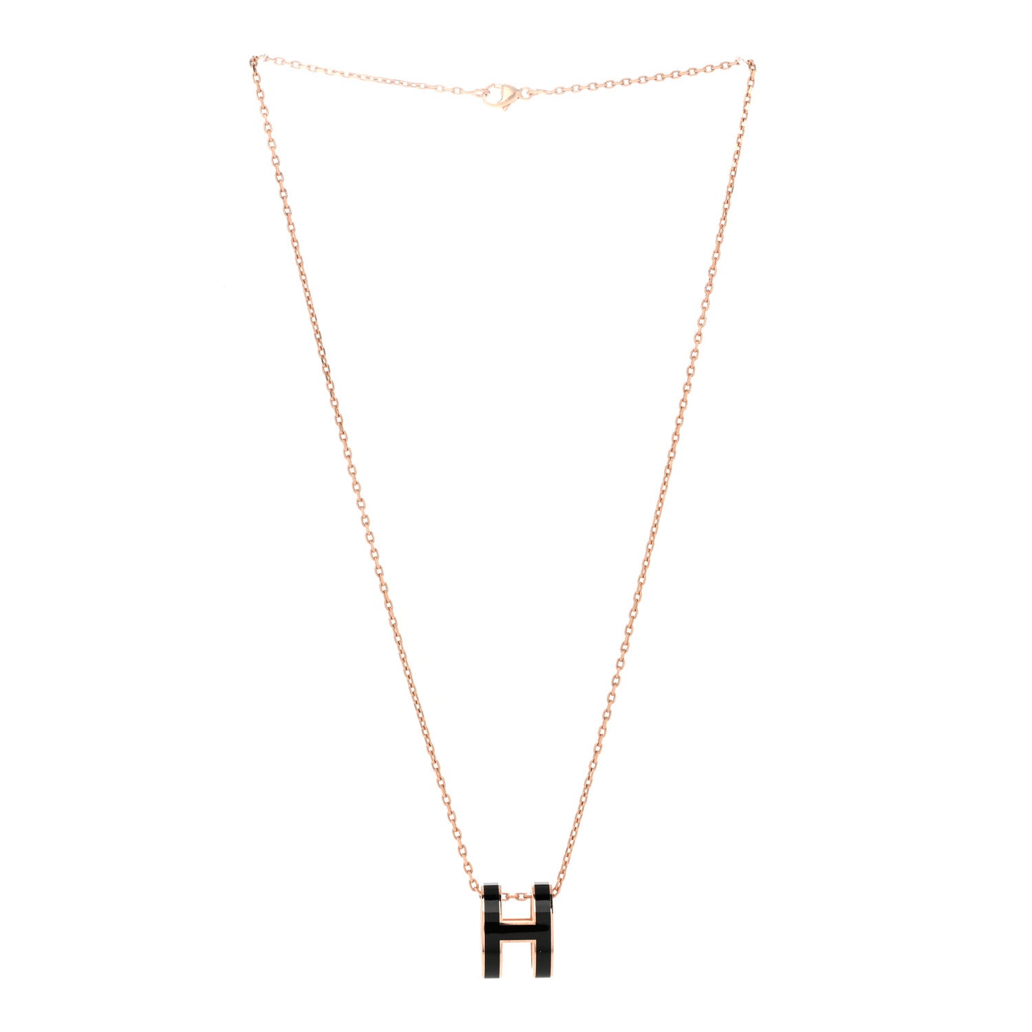 Hermes Lacquered Rose Gold Pop H Pendant Necklace Black 3 of 8