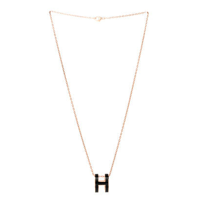 Hermes Lacquered Rose Gold Pop H Pendant Necklace Black 3 of 8