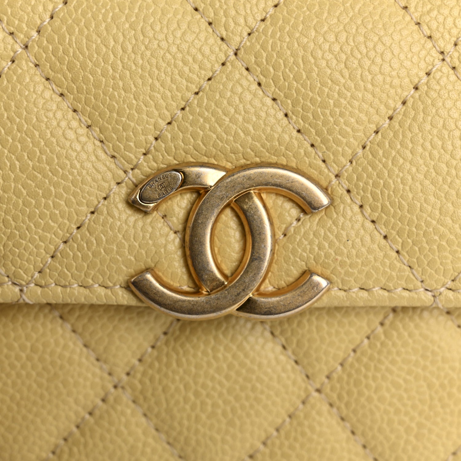 Chanel Shiny Caviar Quilted Chain Melody Card Holder On Chain Yellow 14 of 16